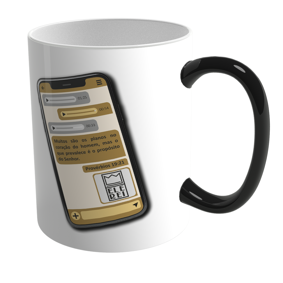 Caneca Mágica de Porcelana Ele Rei – Provérbios 19:21 - Imagem 2