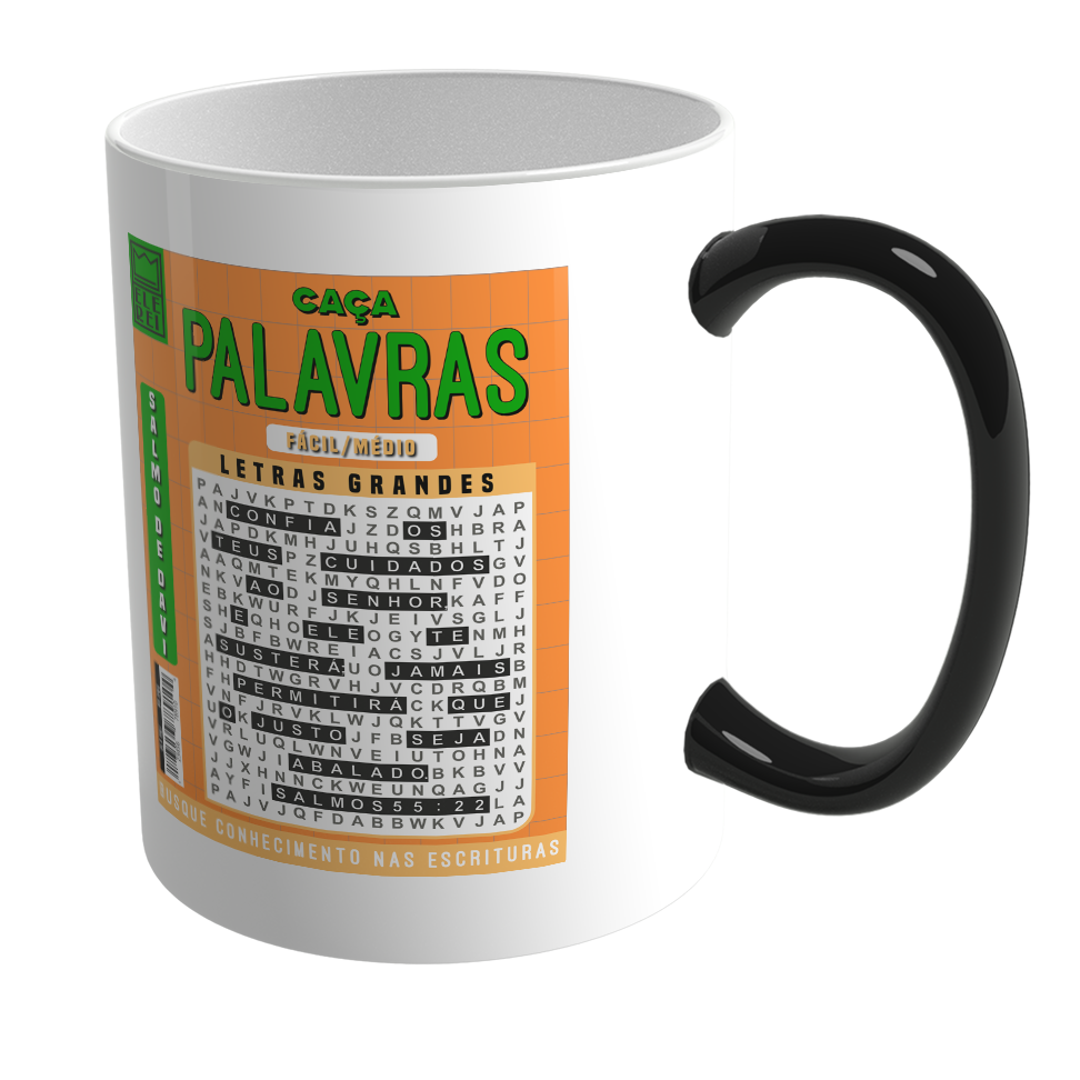 Caneca Mágica de Porcelana Ele Rei – Salmos 55:22 – Laranja - Imagem 2